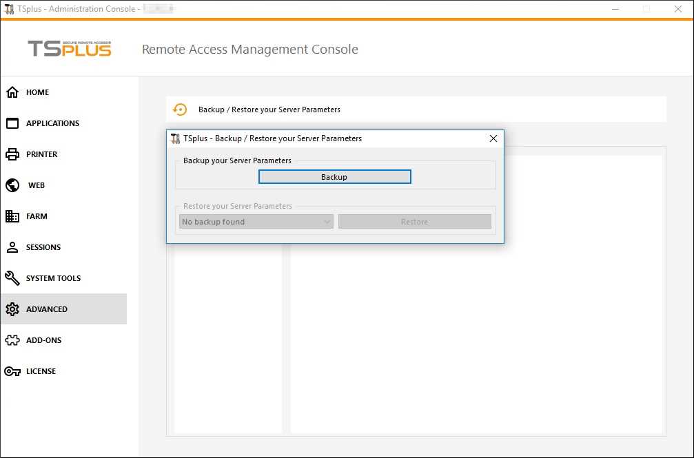 TSplus backup settings download