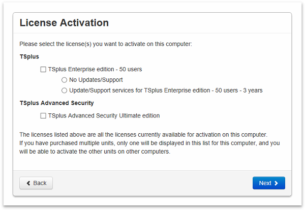 TSplus license activation pricing