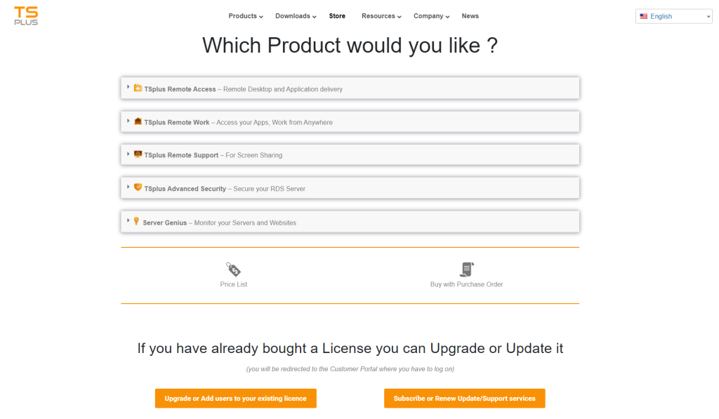 TSplus purchase pricing