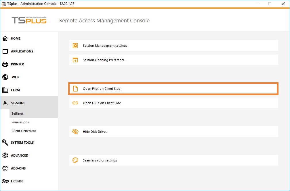 TSplus open files on client side download